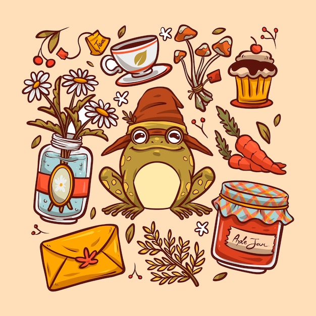 Ilustración de cottage core dibujada a mano