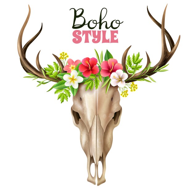 Ilustración del cráneo boho