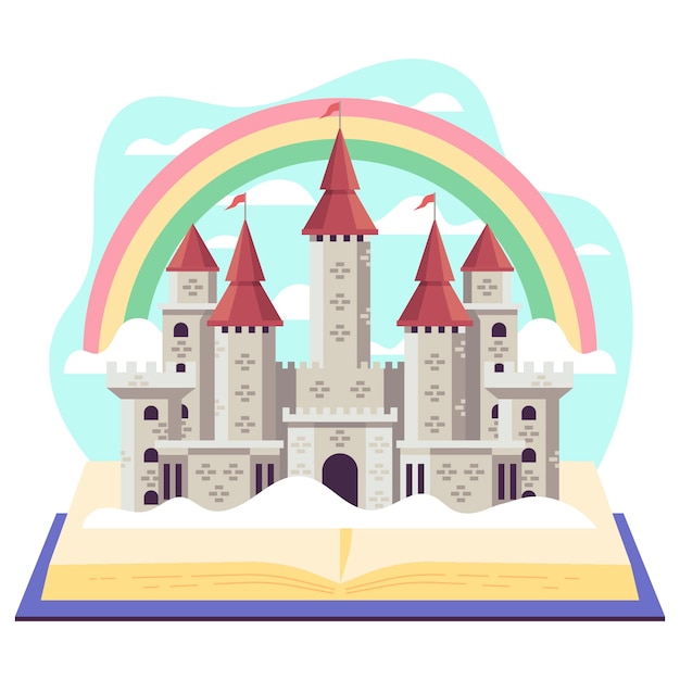 Ilustración creativa del concepto de cuento de hadas con castillo