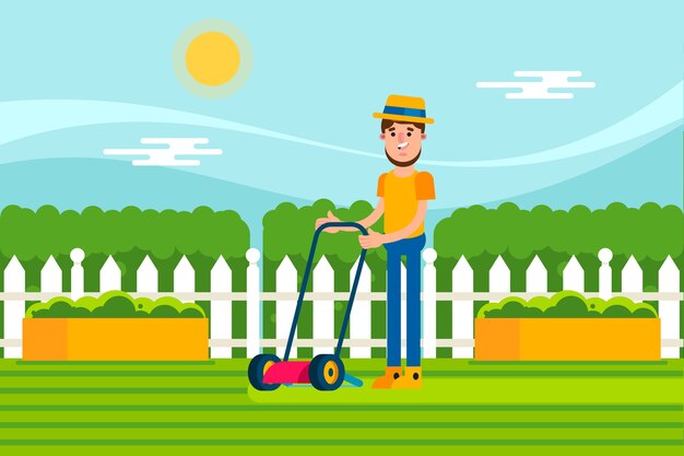 Ilustración creativa de corte de césped