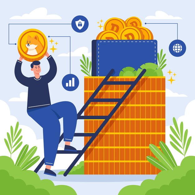 Ilustración creativa de dogecoin de diseño plano
