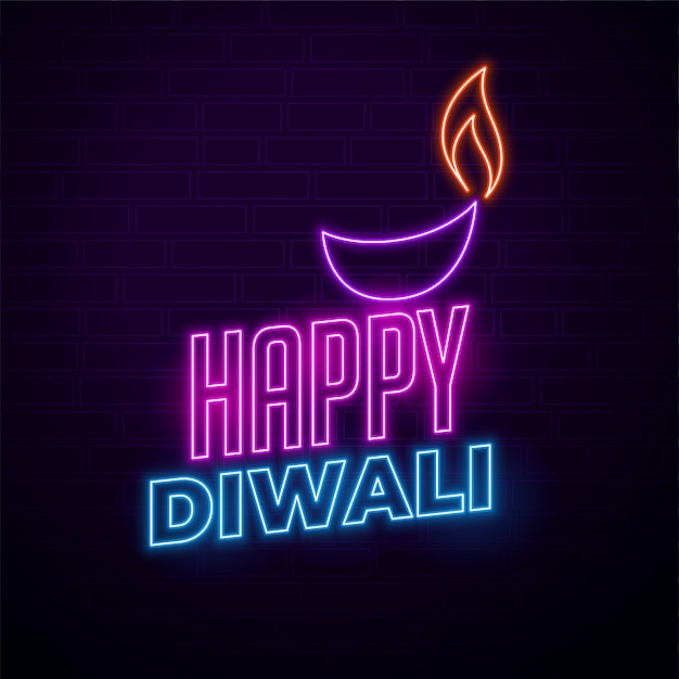 Ilustración creativa feliz diwali en estilo neón