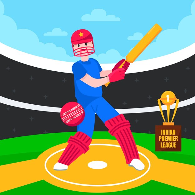 Ilustración de cricket ipl en estilo dibujado a mano