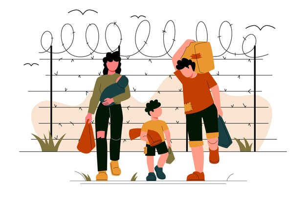Ilustración de la crisis migratoria dibujada a mano