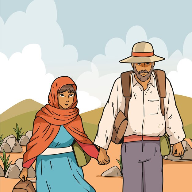 Ilustración de la crisis migratoria dibujada a mano