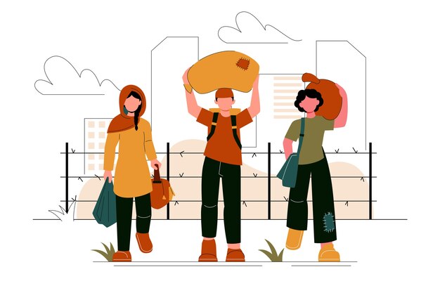Ilustración de la crisis migratoria dibujada a mano