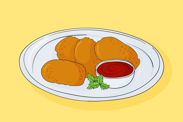 Ilustración de croquetas en estilo dibujado a mano