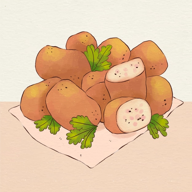 Vector gratuito ilustración de croquetas pintadas en acuarela