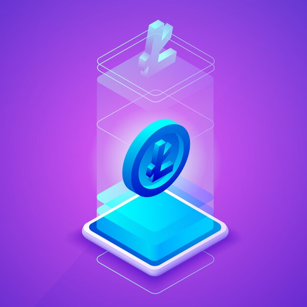 Ilustración de cryptocurrency de Litecoin para la tecnología de la explotación minera blockchain.
