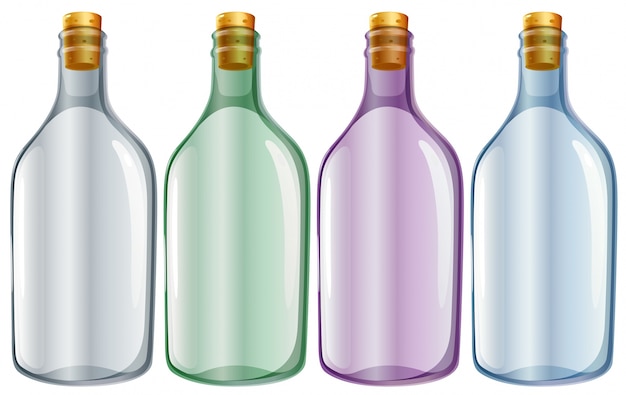 Vector gratuito ilustración de las cuatro botellas de vidrio sobre un fondo blanco