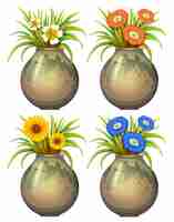 Vector gratuito ilustración de cuatro macetas de plantas y flores