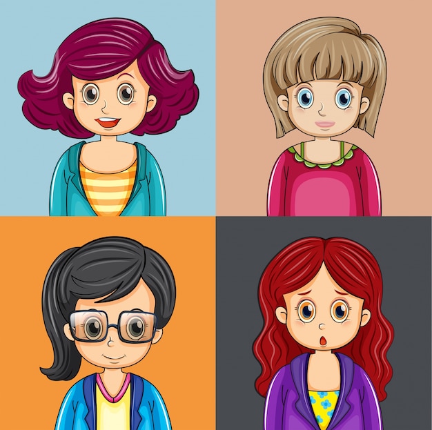 Vector gratuito ilustración de cuatro mujeres diferentes