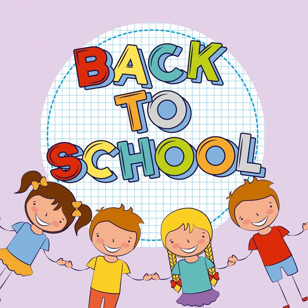 Ilustración de cuatro niños a la escuela