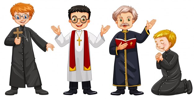 Ilustración de cuatro personajes de sacerdotes