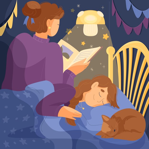Ilustración de cuentos para dormir dibujados a mano