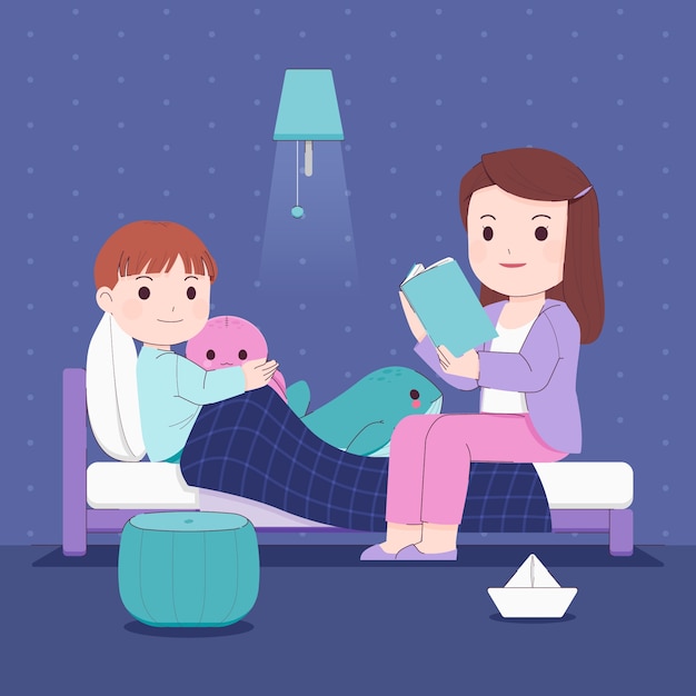 Ilustración de cuentos para dormir dibujados a mano