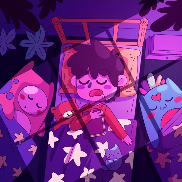 Ilustración de cuentos para dormir dibujados a mano