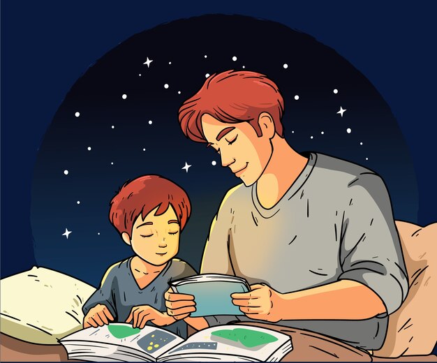 Ilustración de cuentos para dormir dibujados a mano