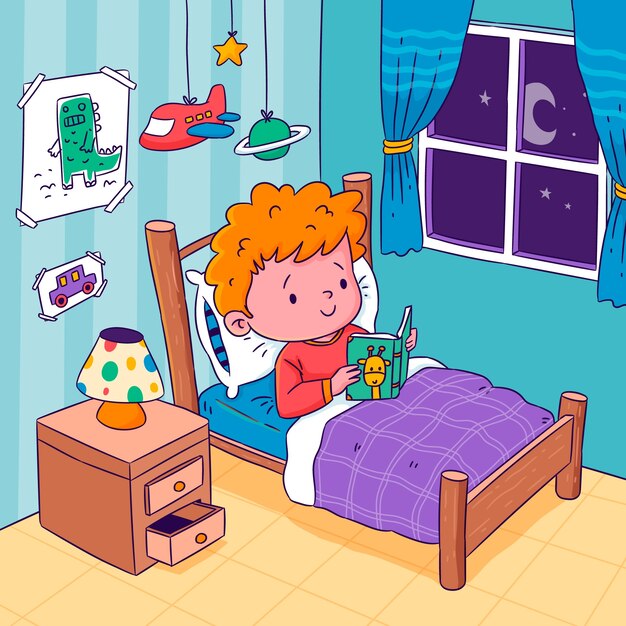 Ilustración de cuentos para dormir dibujados a mano