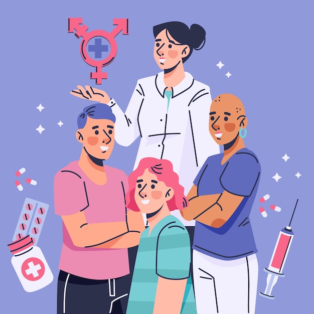 Ilustración de cuidado de afirmación de género dibujada a mano