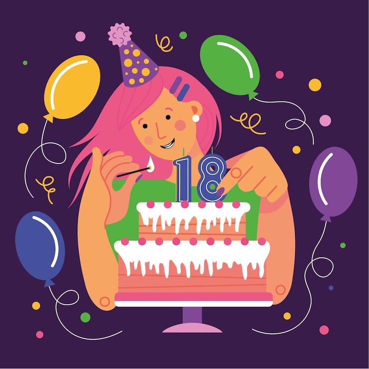 Vector gratuito ilustración de cumpleaños con pastel y globos