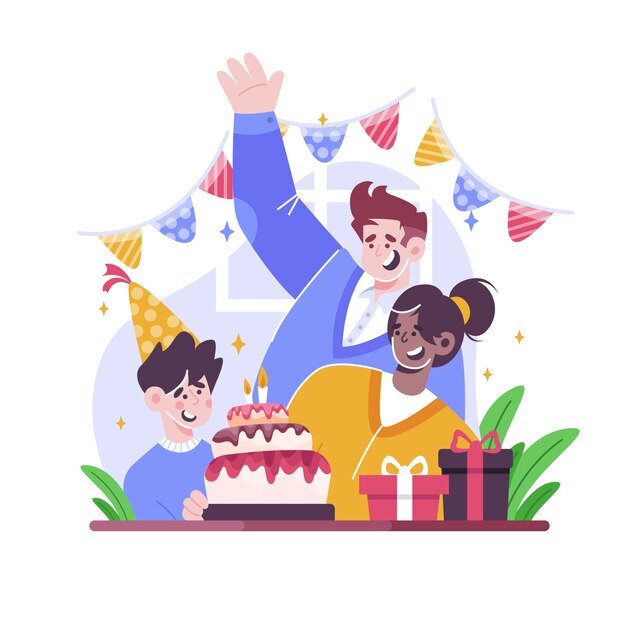 Ilustración de cumpleaños con pastel