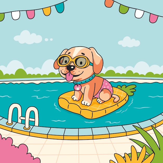 Ilustración de cumpleaños de perro dibujado a mano