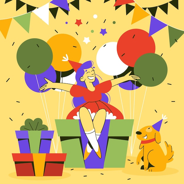 Vector gratuito ilustración de cumpleaños con regalos