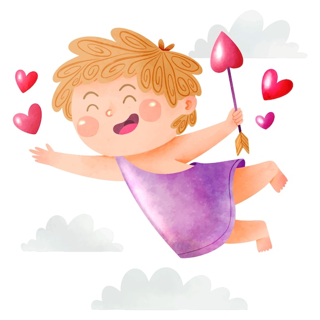 Ilustración de cupido de acuarela de san valentín