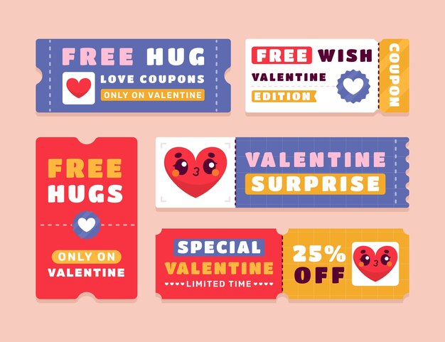 Ilustración de cupones de amor dibujados a mano