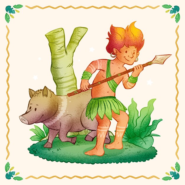 Ilustración de curupira dibujada a mano
