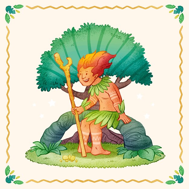Ilustración de curupira dibujada a mano