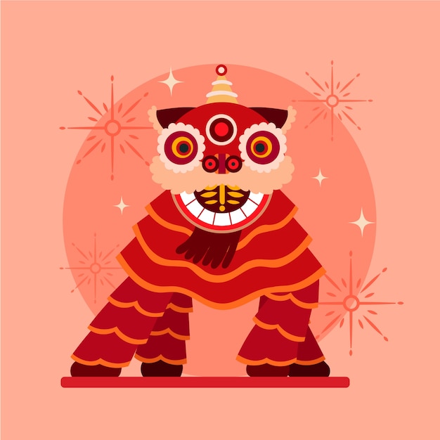 Vector gratuito ilustración de danza del león de año nuevo chino plano