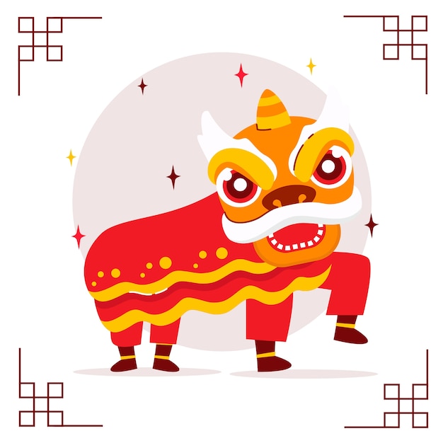 Vector gratuito ilustración de danza del león de año nuevo chino plano