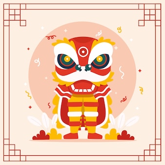 Ilustración de danza del león de año nuevo chino plano
