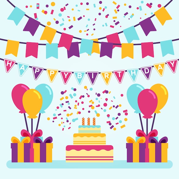 Vector gratuito ilustración de decoración de cumpleaños