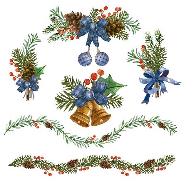 Ilustración de decoración navideña en acuarela