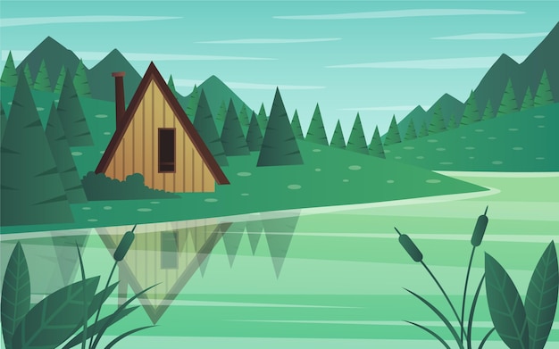 Ilustración degradada del paisaje del lago