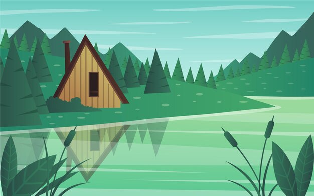 Ilustración degradada del paisaje del lago