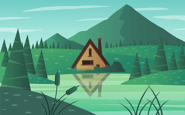 Ilustración degradada del paisaje del lago