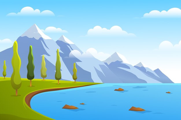 Ilustración degradada del paisaje del lago