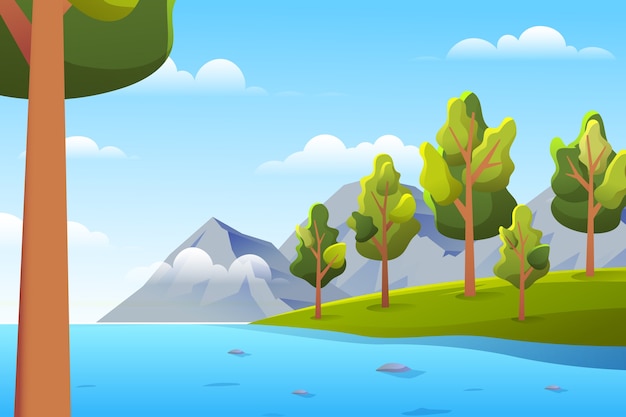Ilustración degradada del paisaje del lago