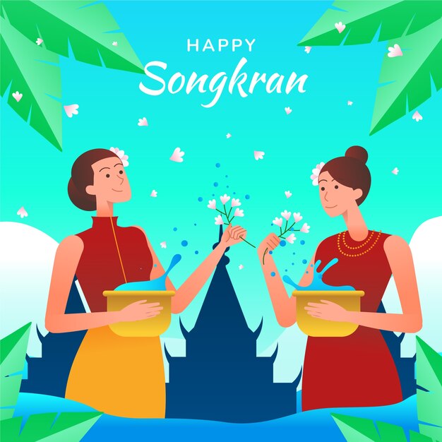 Ilustración de degradado para la celebración del festival del agua de songkran