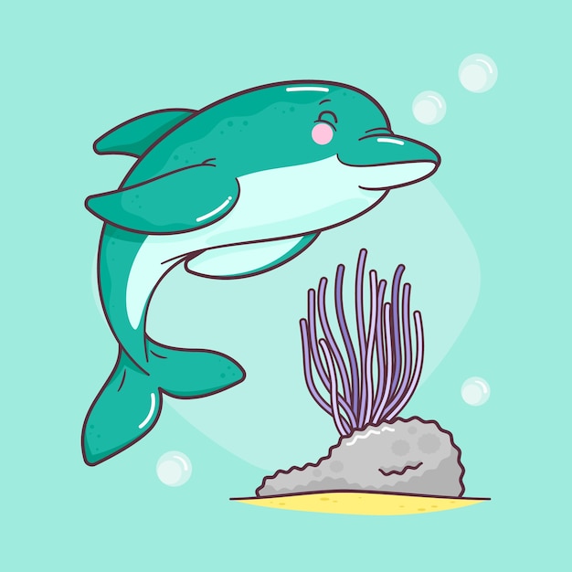 Vector gratuito ilustración de delfines de dibujos animados dibujados a mano