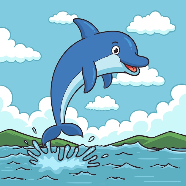 Ilustración de delfines de dibujos animados dibujados a mano