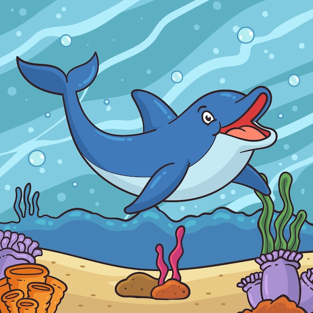 Ilustración de delfines de dibujos animados dibujados a mano