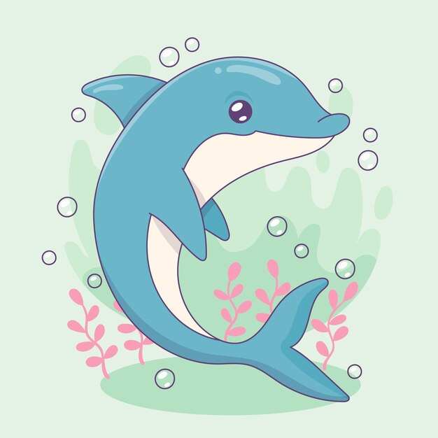 Ilustración de delfines de dibujos animados dibujados a mano