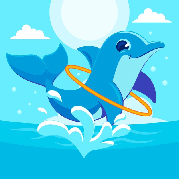Ilustración de delfines de dibujos animados dibujados a mano