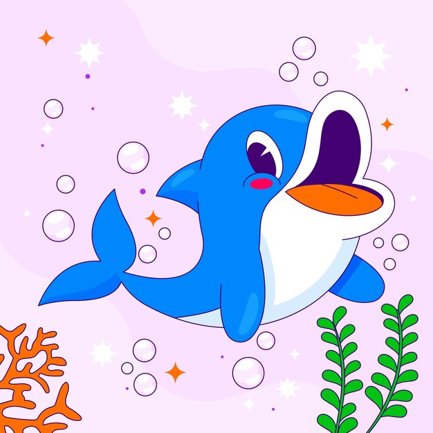 Ilustración de delfines de dibujos animados dibujados a mano