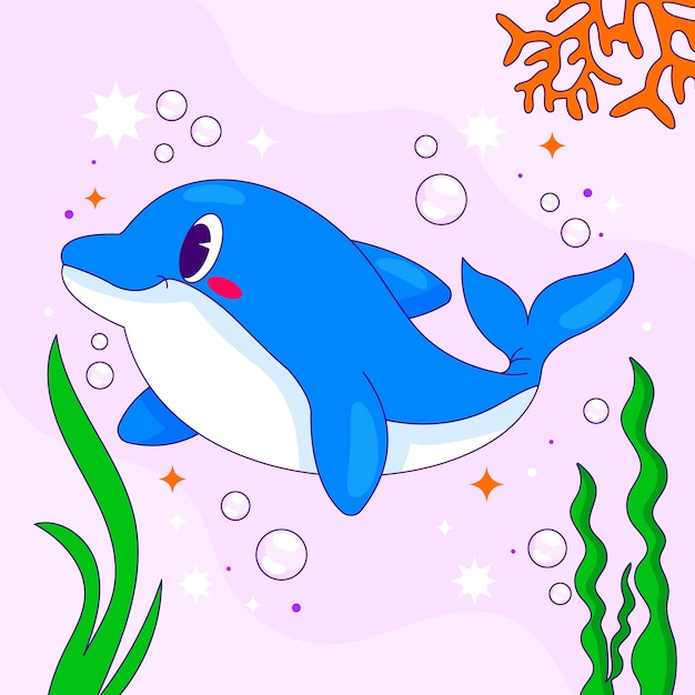 Ilustración de delfines de dibujos animados dibujados a mano